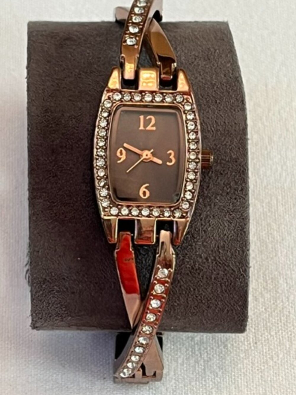 METALLIC | Bronze Copper tone Enamel Rhinestone Watch-EUC-NEW Battery